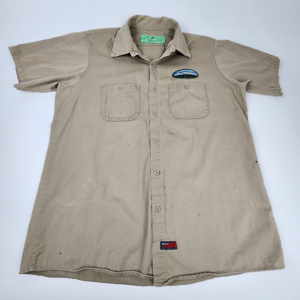 Red Kap El Paso County DOT Work Shirt Tan Button Front Uniform Mens L